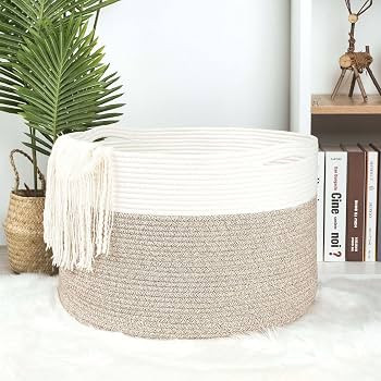 MINTWOOD Design Extra Large 22 x14 Inches Decorative Woven Cotton Rope Basket, Laundry Basket, Bl... | Amazon (US)