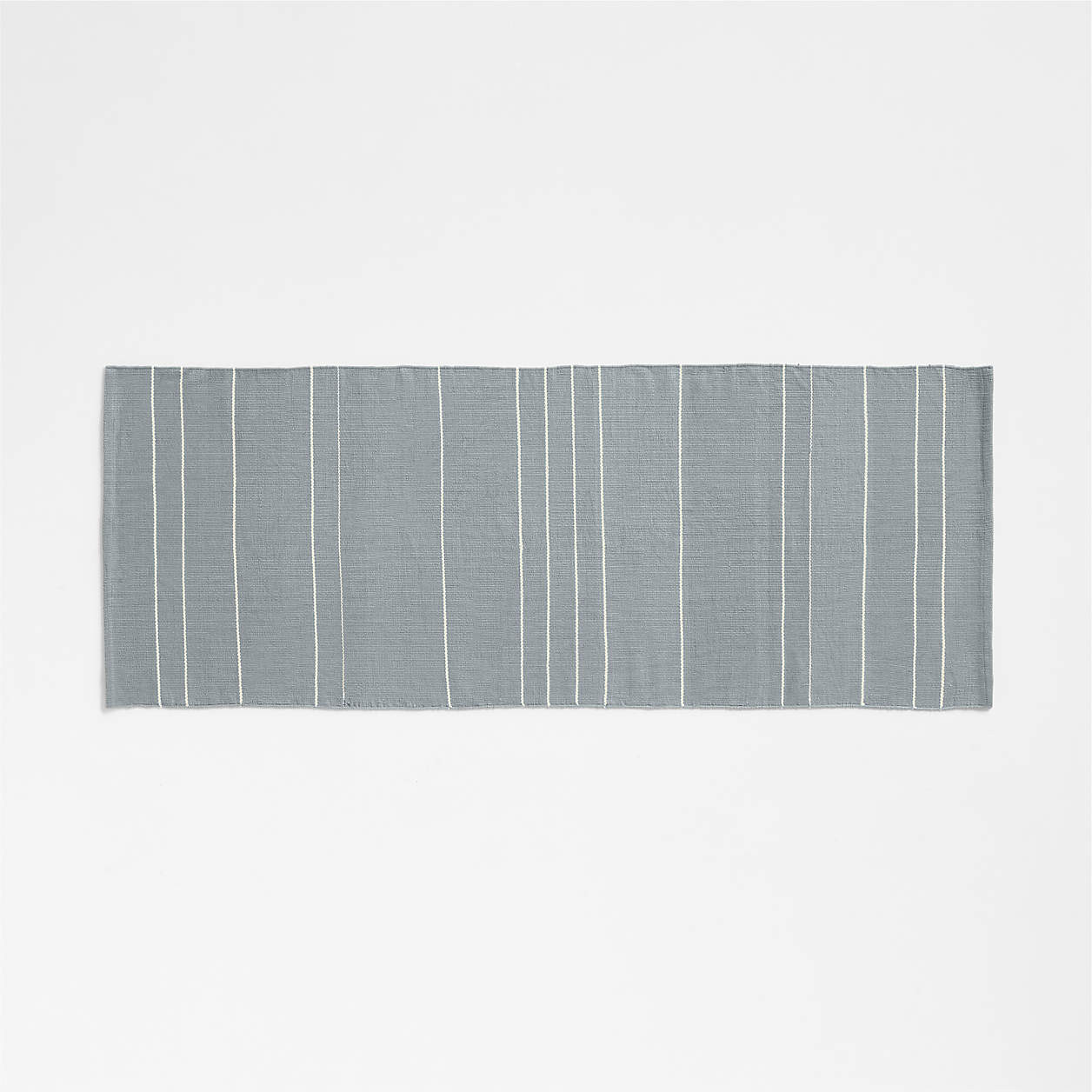 Woven Stripe Organic Cotton Mist Blue and Crisp White Bath Mat 24"x64" + Reviews | Crate & Barrel | Crate & Barrel