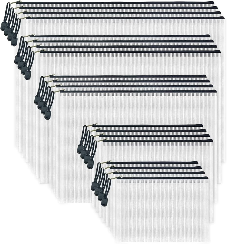 AUSTARK 20 Pcs Zipper File Bags, Plastic Mesh Pouch, Board Game Storage Bag, Waterproof Bags for ... | Amazon (US)