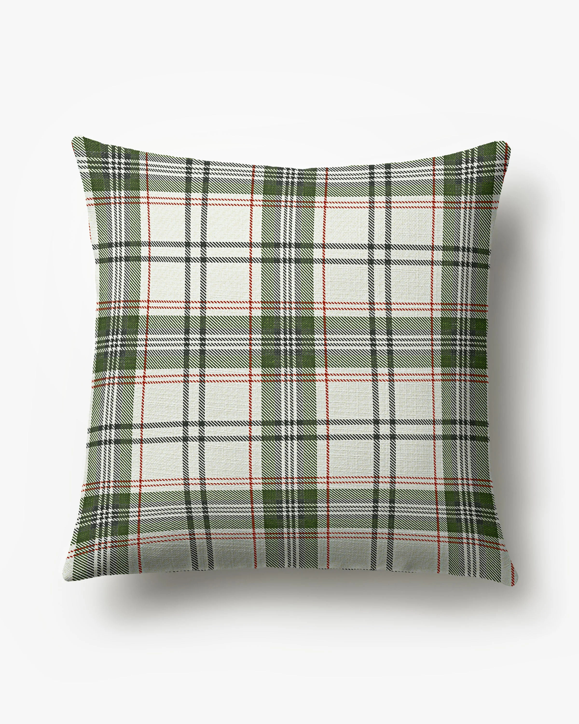 Noelle Tartan Eggshell & Green Woven Throw Pillow | Ruggable
