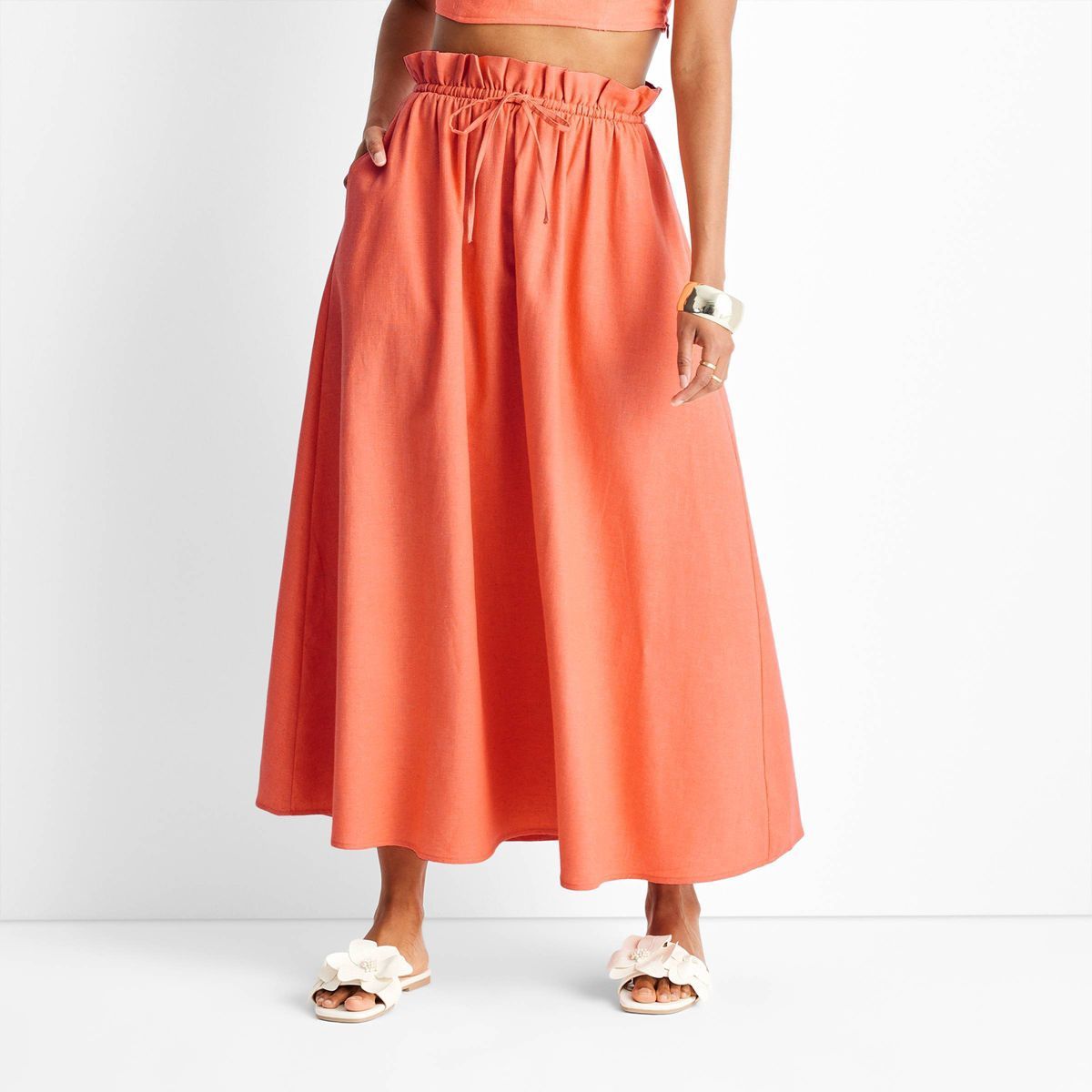 Women's Linen Tie-Front Maxi Skirt - Future Collective™ with Jenny K. Lopez Coral Orange XXS | Target