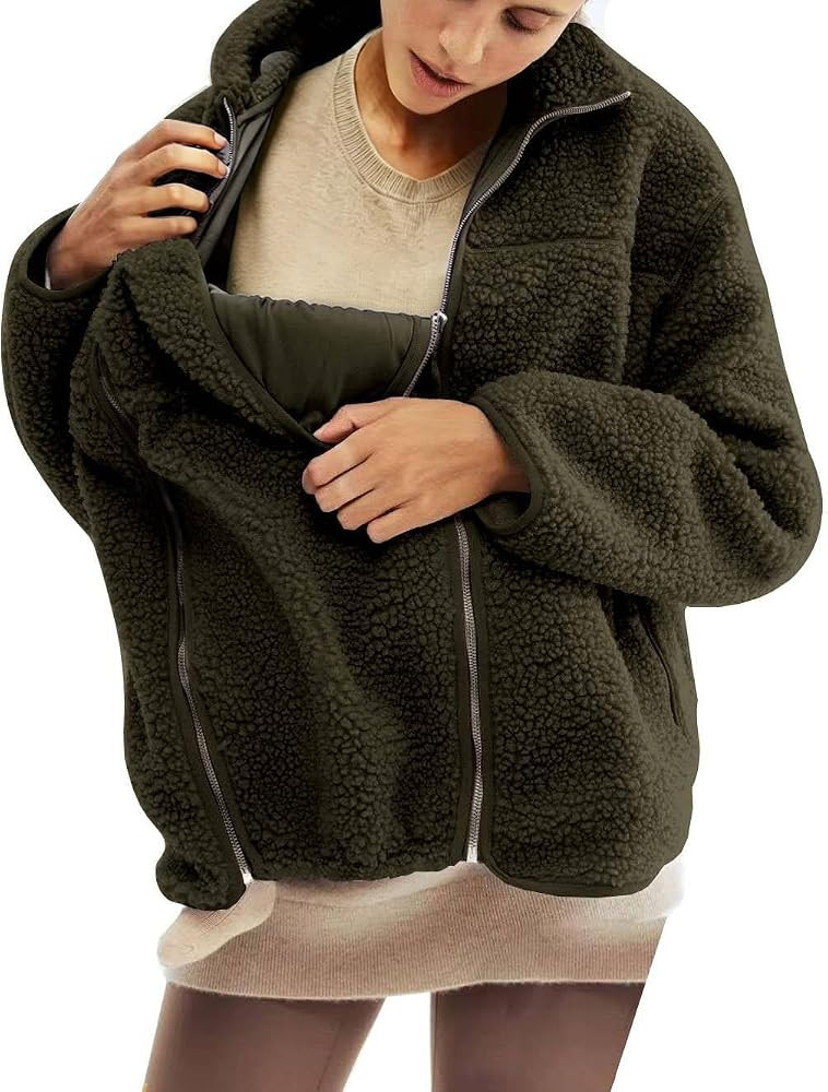 Maternity Coat Winter Mom Cozy Thicken Coats Fleece Sherpa Jacket | Amazon (US)