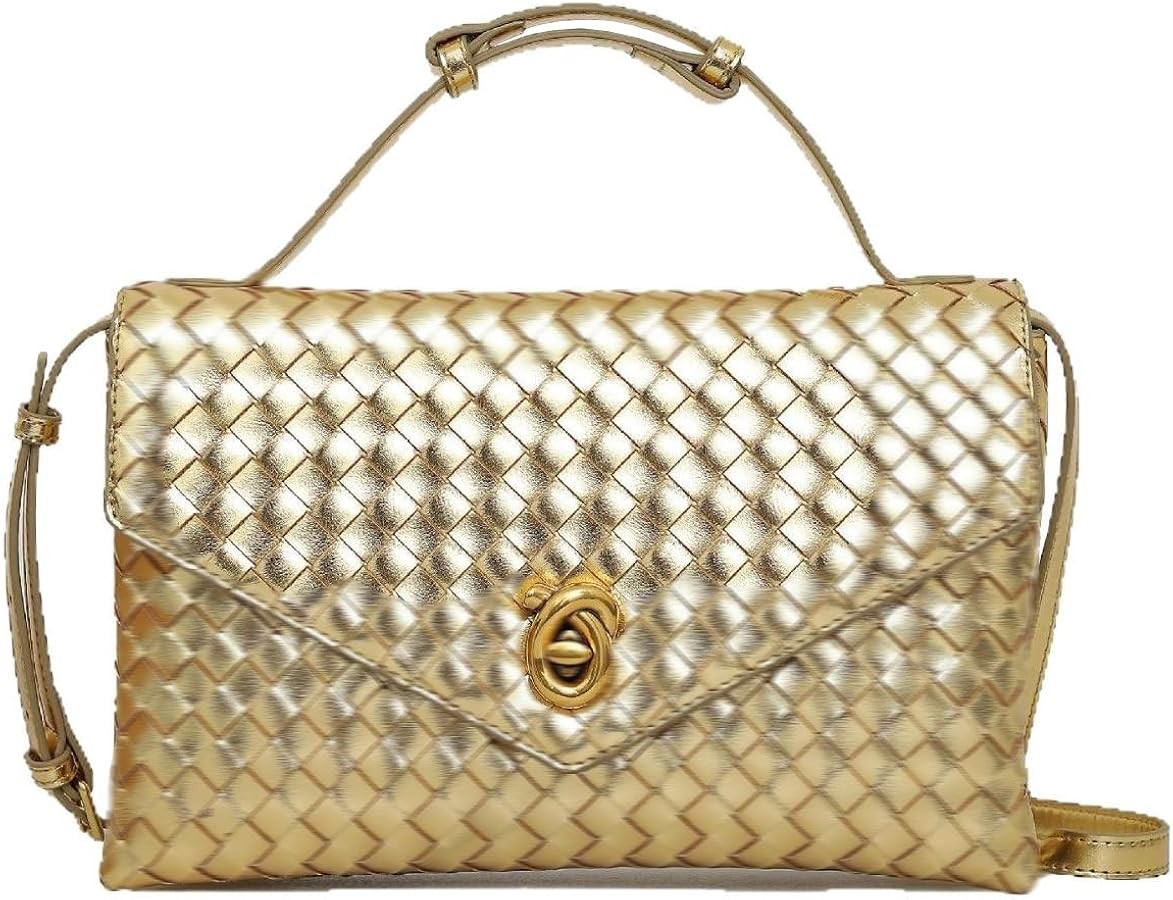 Woven Purses for Women Elegant PU Leather Woven Top-handle Bag Tote Crossbody Shoulder Bag for Wo... | Amazon (US)