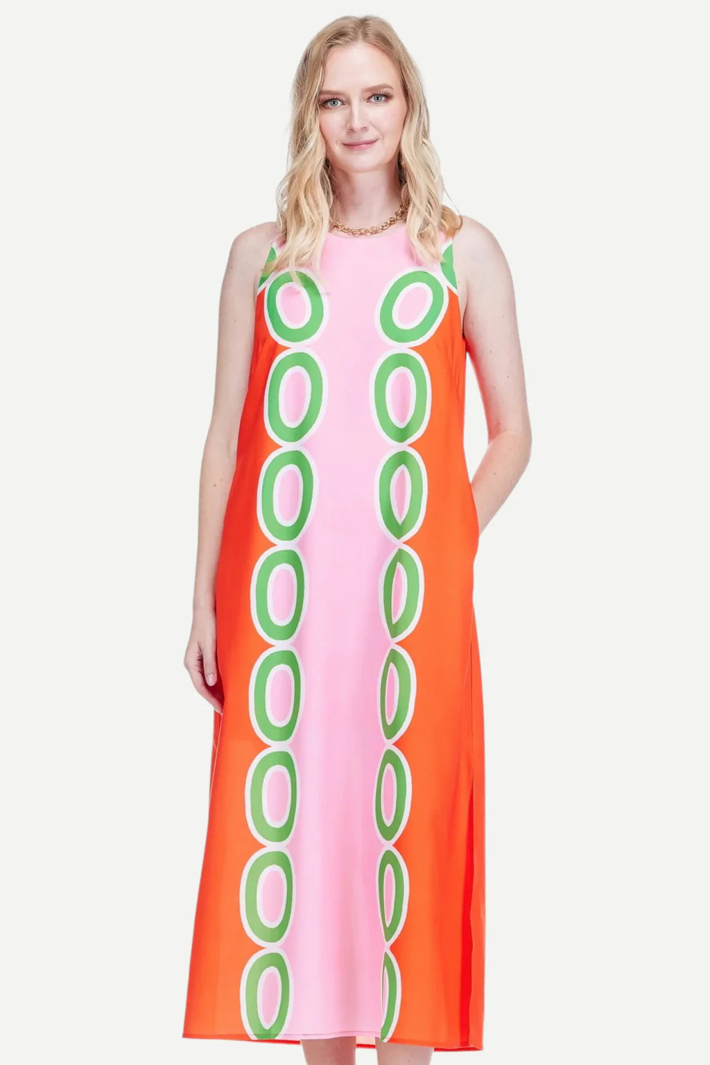 Jade Column Sleeveless Midi Dress, Red Links | MONKEES OF THE VILLAGE