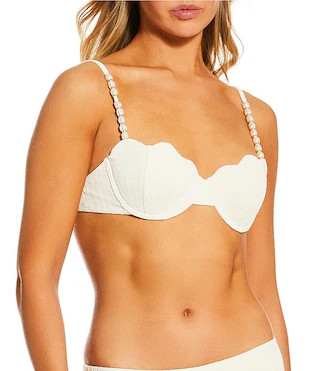 Antonio Melani Textured Scalloped Seashell Pearl Beaded Strap Underwire Bralette Swim Top & Tie B... | Dillard's