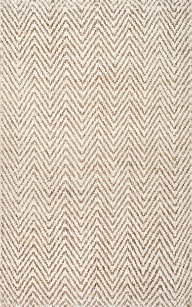 Off-White Handwoven Jute Jagged Chevron 4' x 6' Area Rug | Rugs USA