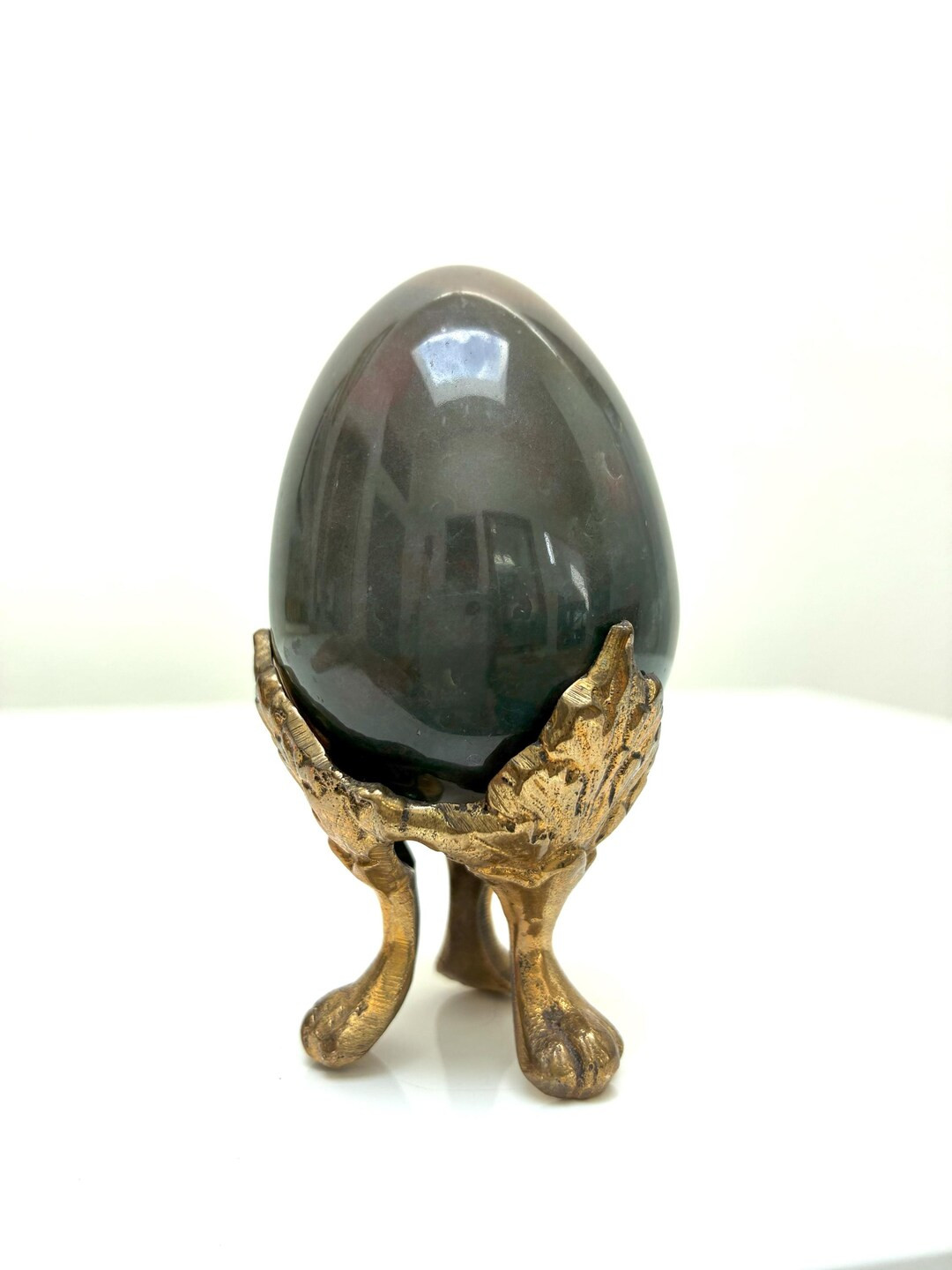 Polished Stone EGG With Brass Stand, Perfect Vintage Egg, Polished Stone/marble Egg, Deep Dark Gr... | Etsy (US)