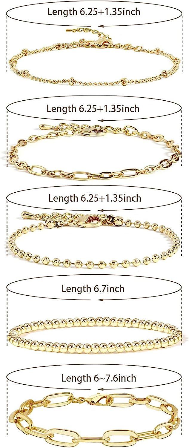 CONRAN KREMIX Gold Chain Bracelet Sets for Women Girls 14K Gold Plated Dainty Link Paperclip Brac... | Amazon (US)