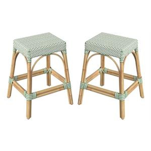 Home Square Rattan Counter Stool in White and Green - Set of 2 | Cymax