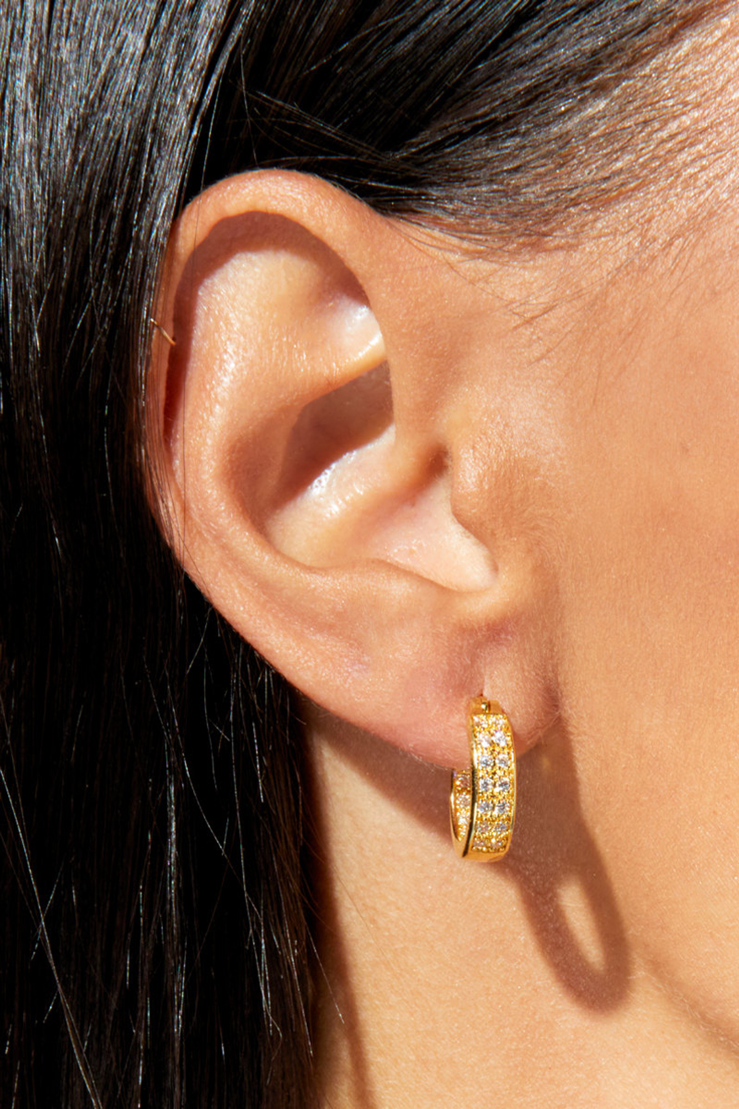 Demi-Fine Gold Plated Double Pave CZ Hoops | Francesca's