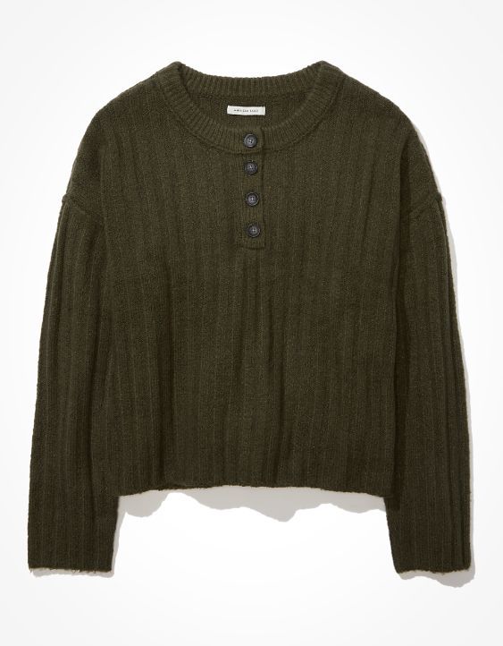 AE Ribbed Henley Sweater | American Eagle Outfitters (US & CA)