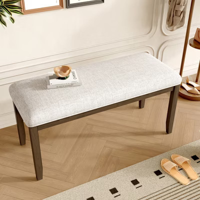 GDF Studio Anthony Upholstered 38" Bench with Padded Seat and Solid Wood Leg, Beige/Brown | Target
