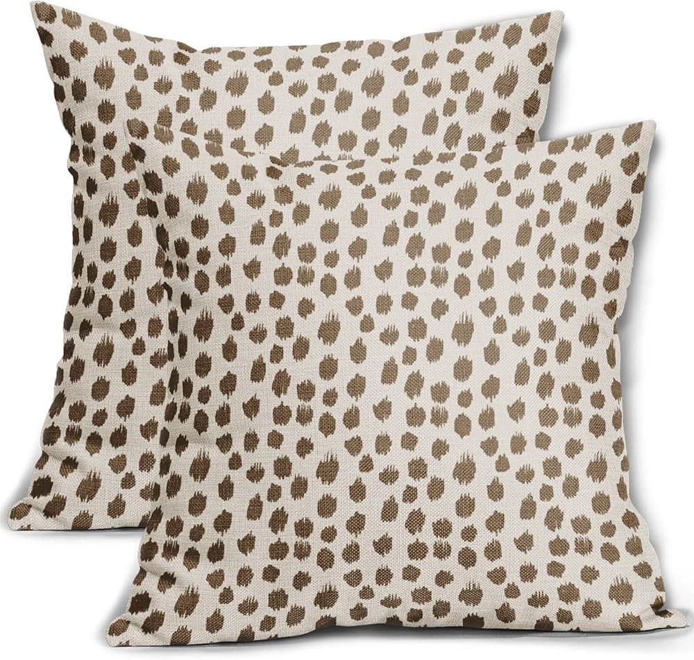 Sweetshow Brown Cream Pillow Covers 18x18 Set of 2 Boho Design Polka Dot Throw Pillows Modern Bru... | Amazon (US)