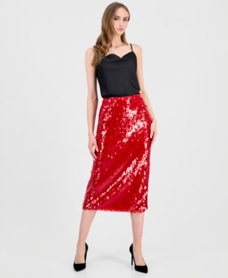 Women's Slim-Fit Sequin Midi Skirt | Macy's