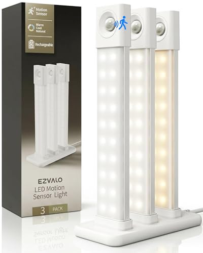 EZVALO Under Cabinet Lighting with Charging Station, 8 inch Motion Sensor Light Indoor, 1100mAh Rechargeable LED Light, 3 Color Temperatures, Dimmable Counter Lights for Kitchen, Closet, Stair (3Pack) | Amazon (US)