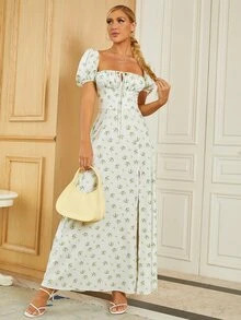 PARTHEA Floral Print Ruched Bust Split Thigh Maxi Dress
   SKU: sw2107060308317603      
        ... | SHEIN