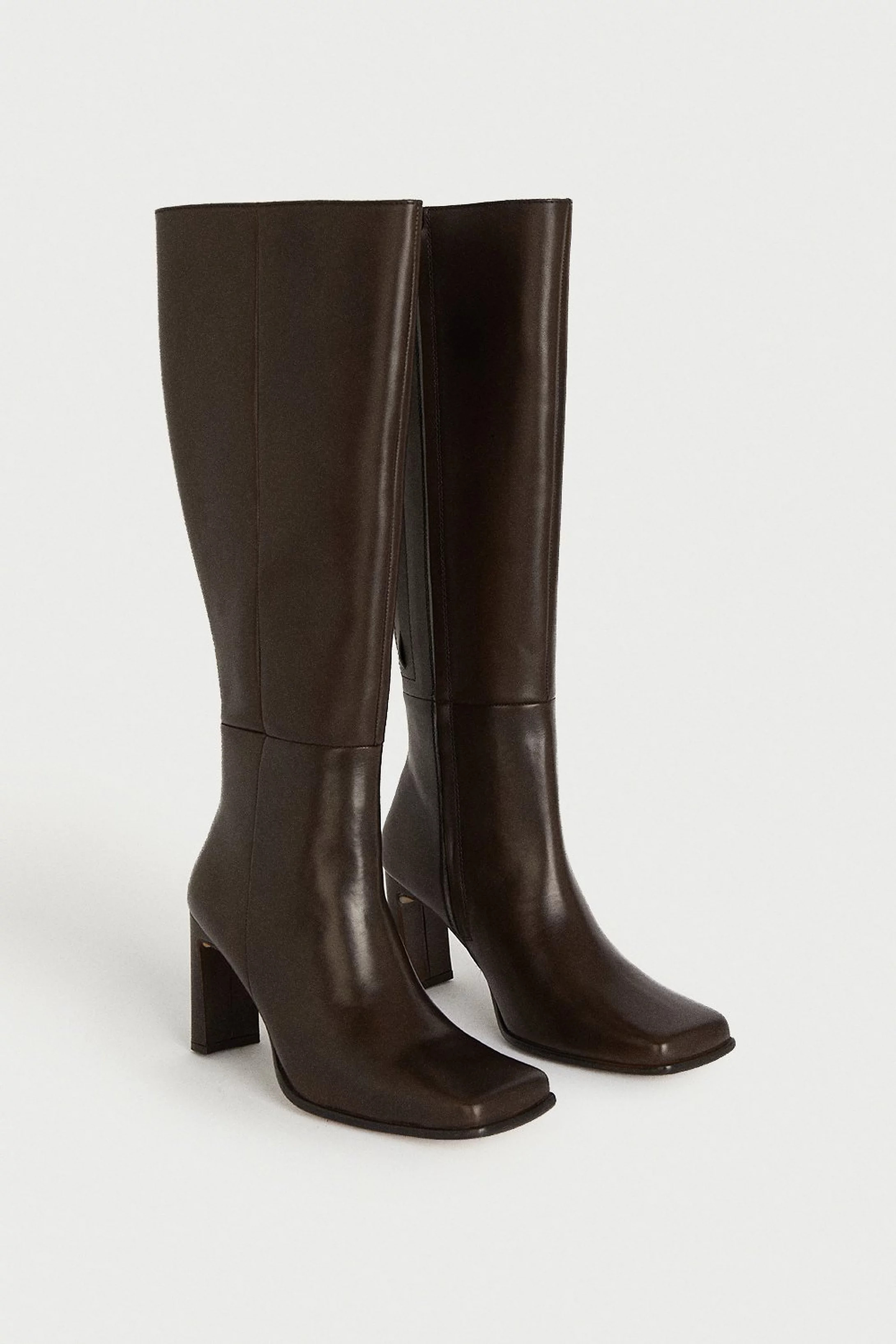 Premium Leather Squared Toe Knee High Boots | Warehouse UK & IE