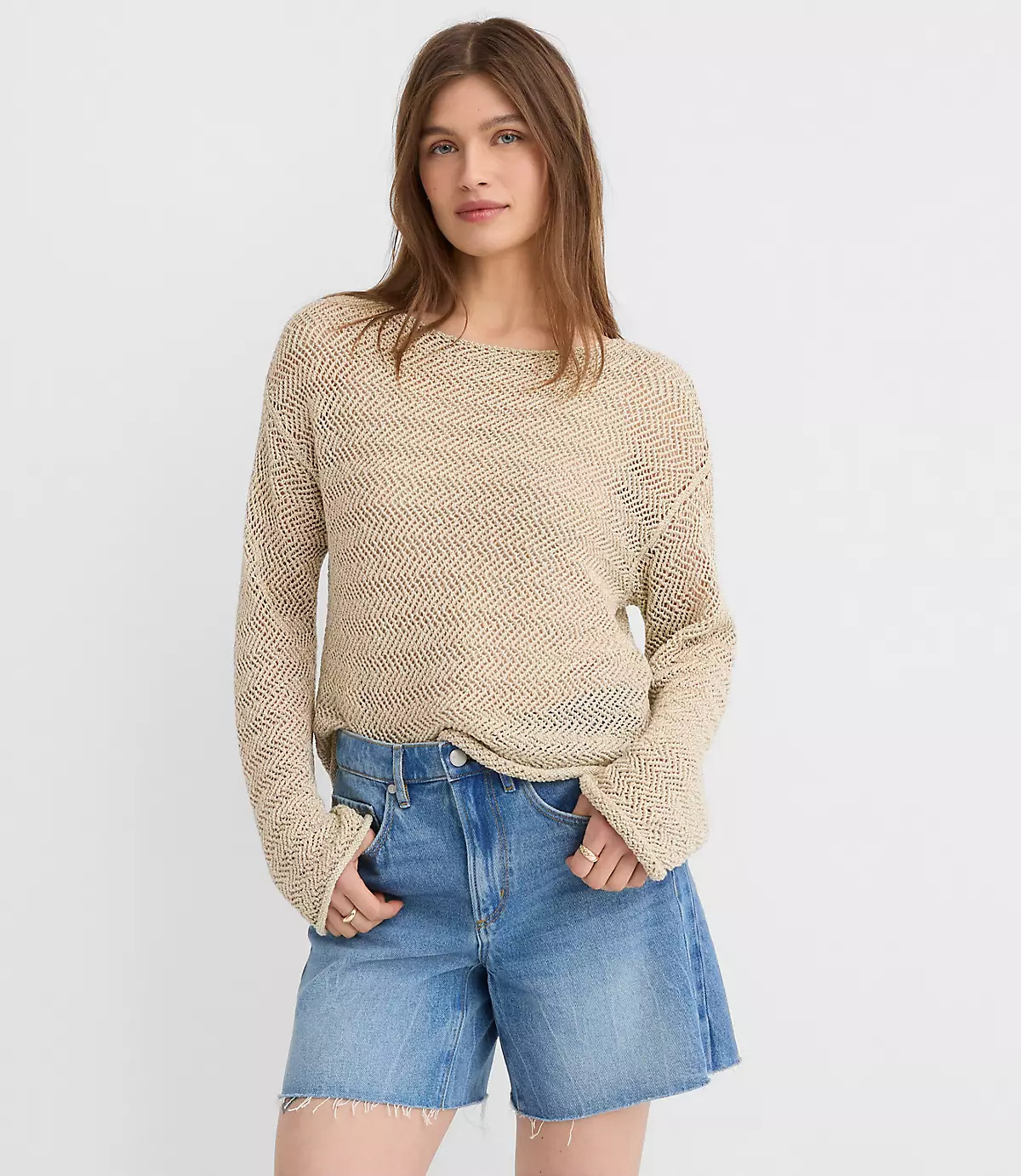 Shimmer Open Stitch Boatneck Sweater | LOFT
