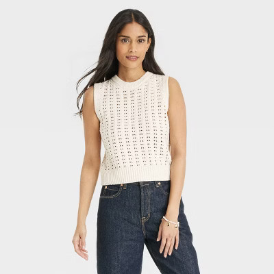 Women's Openwork Sweater Vest - Universal Thread™ Cream L | Target