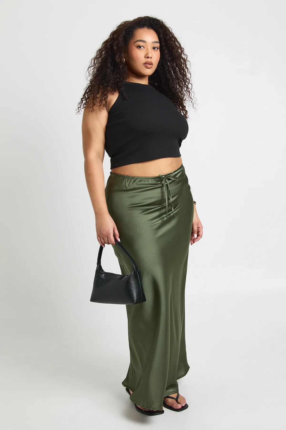 Olive Plus Satin Drawcord Maxi Skirt | Boohoo | Boohoo.com (UK & IE)