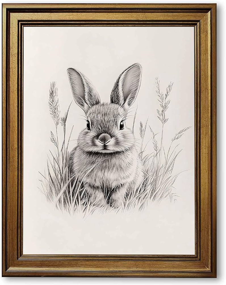Gold Framed Vintage Easter Bunny Canvas Print Antique Sketch Rabbit Poster Animal Drawing Spring ... | Amazon (US)
