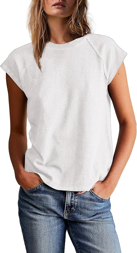 Womens Short Sleeve Shirts Crewneck T Shirts Basic Tees Casual Summer Tops Cap Sleeve Tops Trendy... | Amazon (US)