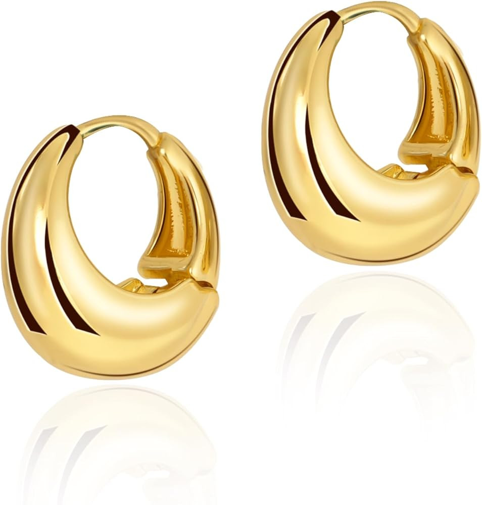 Yowivon Gold Hoop Earrings Hypoallergenic Chunky Huggie Hoops 14K Gold Plated Thick Earring Light... | Amazon (US)