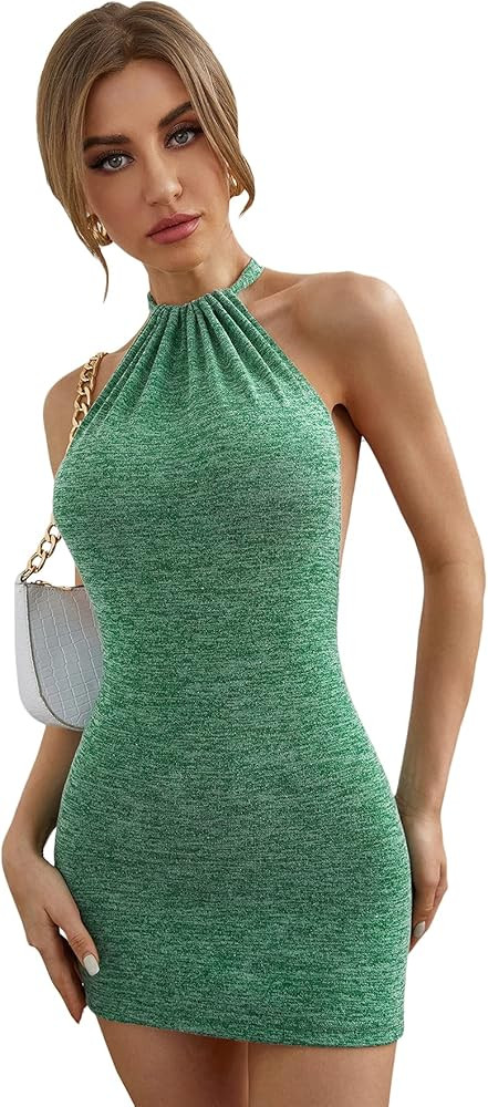 SOLY HUX Women's Halter Backless Short Bodycon Dress Sleeveless Tie Back Party Club Mini Dresses | Amazon (US)