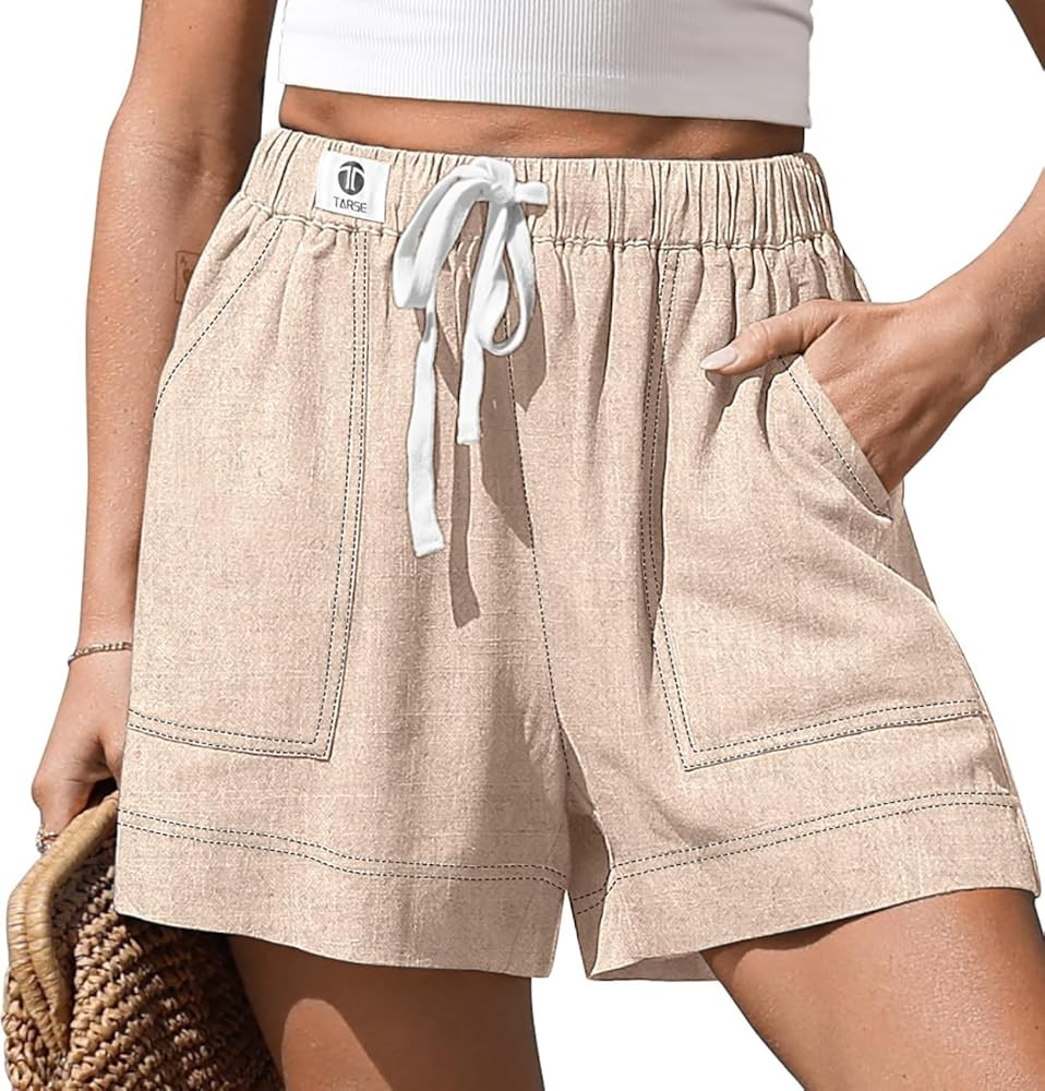 TARSE Women's Linen Casual Shorts Summer Drawstring High Waisted Wide Leg with Pockets Loose 2026... | Amazon (US)