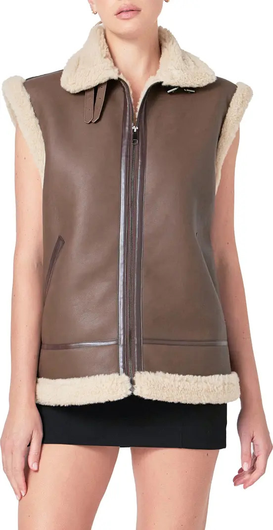 Endless Rose Faux Shearling Lined Faux Leather Vest | Nordstrom | Nordstrom
