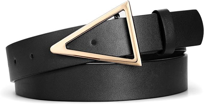 SANSTHS Faux Leather Belt for Women Fashion Alloy Triangle Buckle for Pant Jeans | Amazon (US)