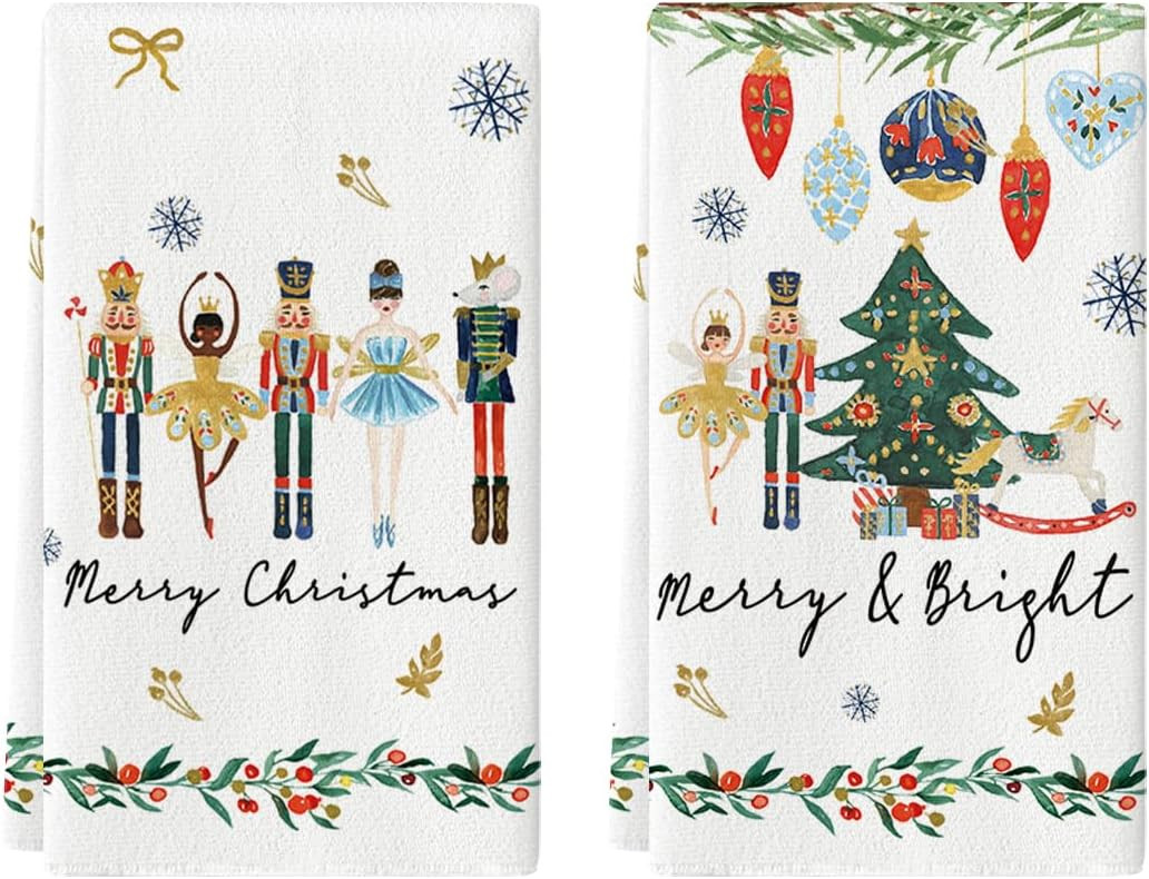 Artoid Mode Nutcrackers Xmas Balls and Trees Merry Christmas Kitchen Towels Dish Towels, 18x26 In... | Amazon (US)