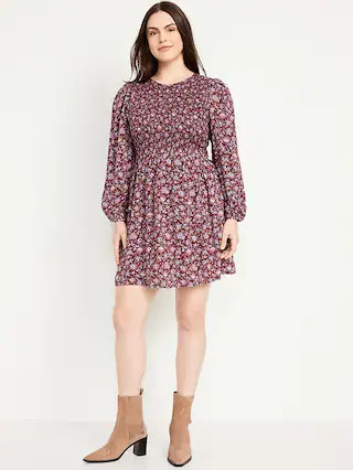 Fit & Flare Long-Sleeve Mini Dress | Old Navy (US)