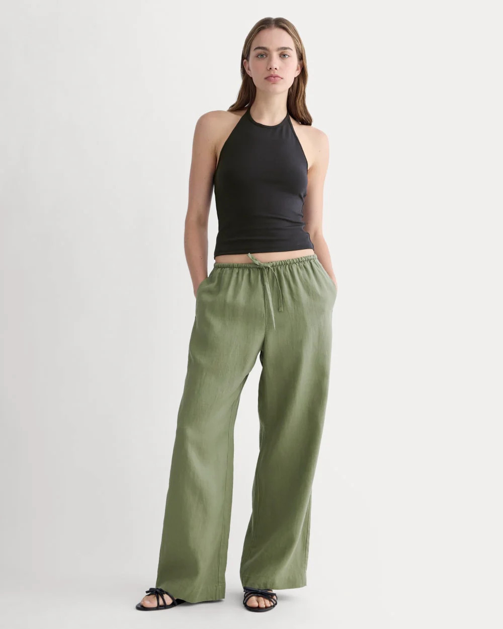 Women's Drawstring Pant in Linen by Everlane in Lichen Green, Size XS | Everlane