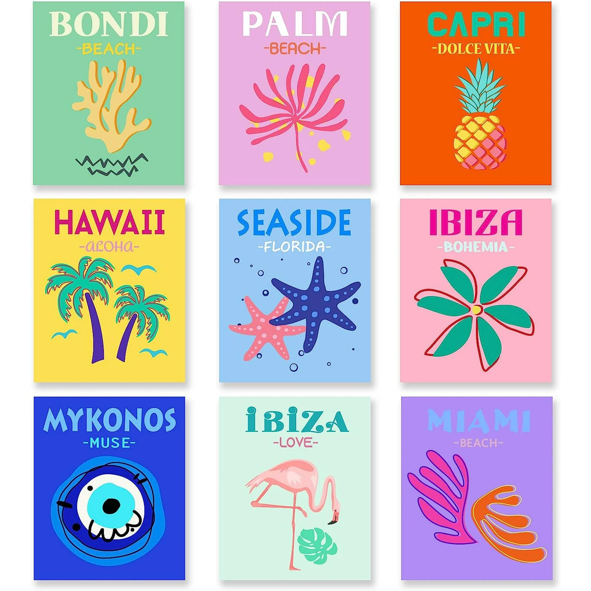 9 PCS Color Aesthetics Wall Art Prints Wall Decor Beach Scenery Unframed Canvas Prints Aesthetic ... | Walmart (US)