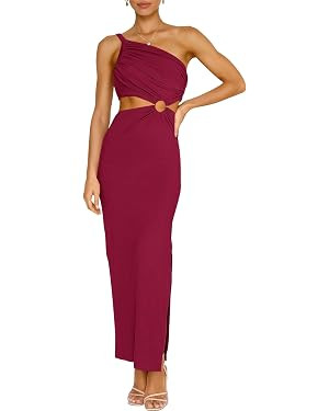 ANRABESS Women Summer One Shoulder Sleeveless Maxi Dress Cutout Sexy Bodycon Semi Formal Dinner D... | Amazon (US)