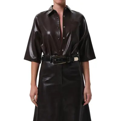 Citizens of Humanity Frances Cape Crop Faux Leather Shirt in Chocolate at Nordstrom, Size Small | Nordstrom