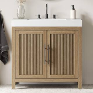 Cargrove 36 in. Single Sink Oak Bath Vanity with White Resin Composite Top (Assembled) | The Home Depot