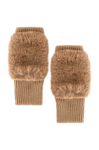 jocelyn Texty Time Faux Fur Mittens in Camel from Revolve.com | Revolve Clothing (Global)