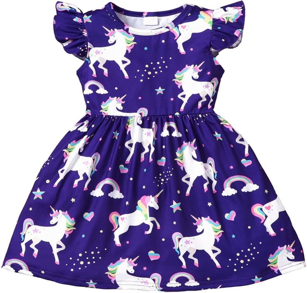 Baby Girls Dress Unicorn Casual Flutter Sleeve Swing Sundress Birthday Party Summer Playwear Dres... | Amazon (US)