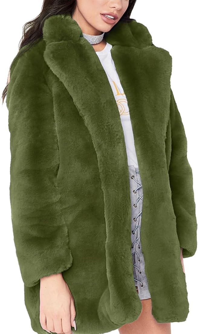 Remelon Womens Long Sleeve Winter Warm Lapel Fox Faux Fur Coat Jacket Overcoat Outwear with Pocke... | Amazon (US)