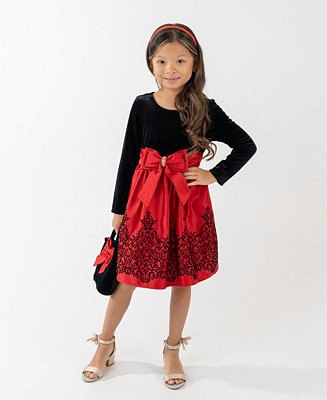 Rare Editions Girls 2T-6X 2-Piece Mini Bag and Long-Sleeve Jewel Bow Dress Set - Macy's | Macy's