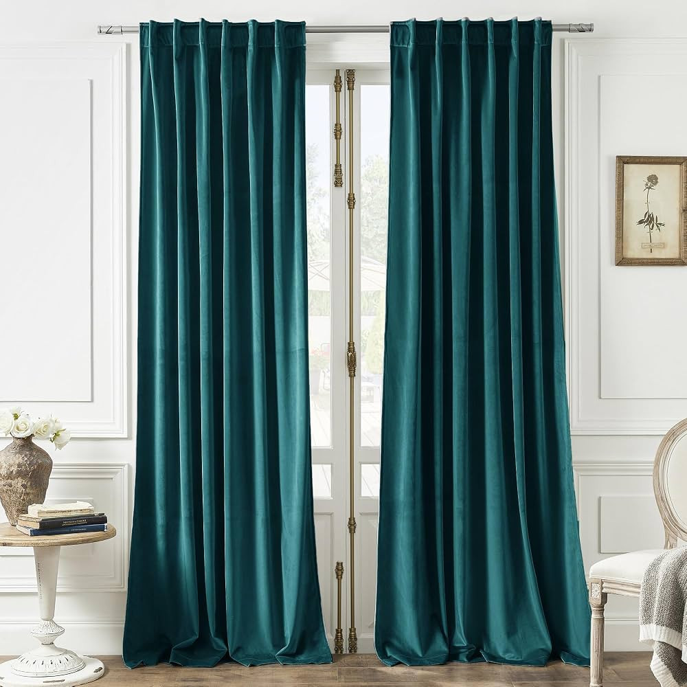 Timeper Curtains 108 inches Long for Sliding Door, Super Soft Velvet Teal Blackout Curtains, Home... | Amazon (US)