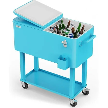 VINGLI 80 Quart Rolling Cart on Wheels, Portable Bar Drink Cooler, Beverage for Patio Pool Party, Ice Chest with Shelf,Bottle Opener,Water Pipe | Walmart (US)