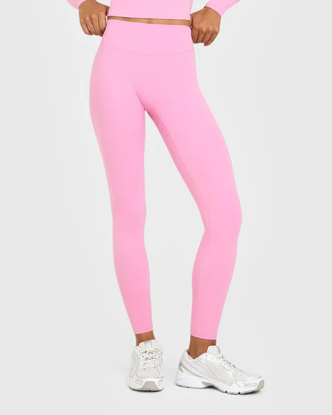 SoftMotion™ High Waisted Leggings with White Logo 
 Rose Pink | Oner Active (UK / US)