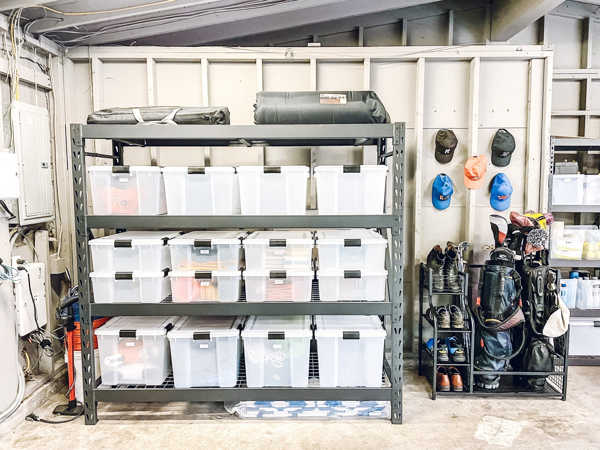 Garage organization. The Container Store Weathertight Tote. Home Depot 4-Tier Welded Steel Garage Storage. Amazon Mythinglogic Golf Storage Garage Organizer✨

#LTKhome #LTKfamily