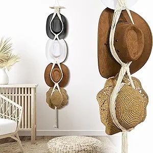 Yulejo Macrame Hat Hangers Boho Hat Hangers Wall Bohemian Women Hat Rack Hat Organizer Wall Hangi... | Amazon (US)