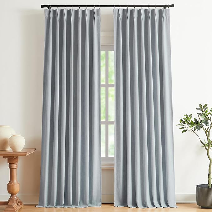 Vision Home Blue Gray Pinch Pleated Full Blackout Curtains Linen Blended Room Darkening Window Cu... | Amazon (US)