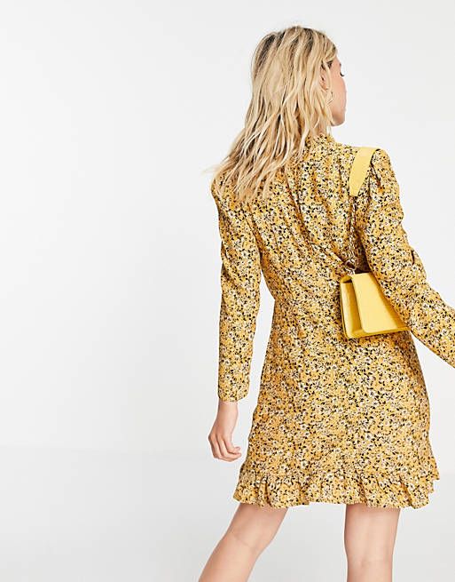 Nobody's Child high neck mini tea dress in yellow floral | ASOS (Global)