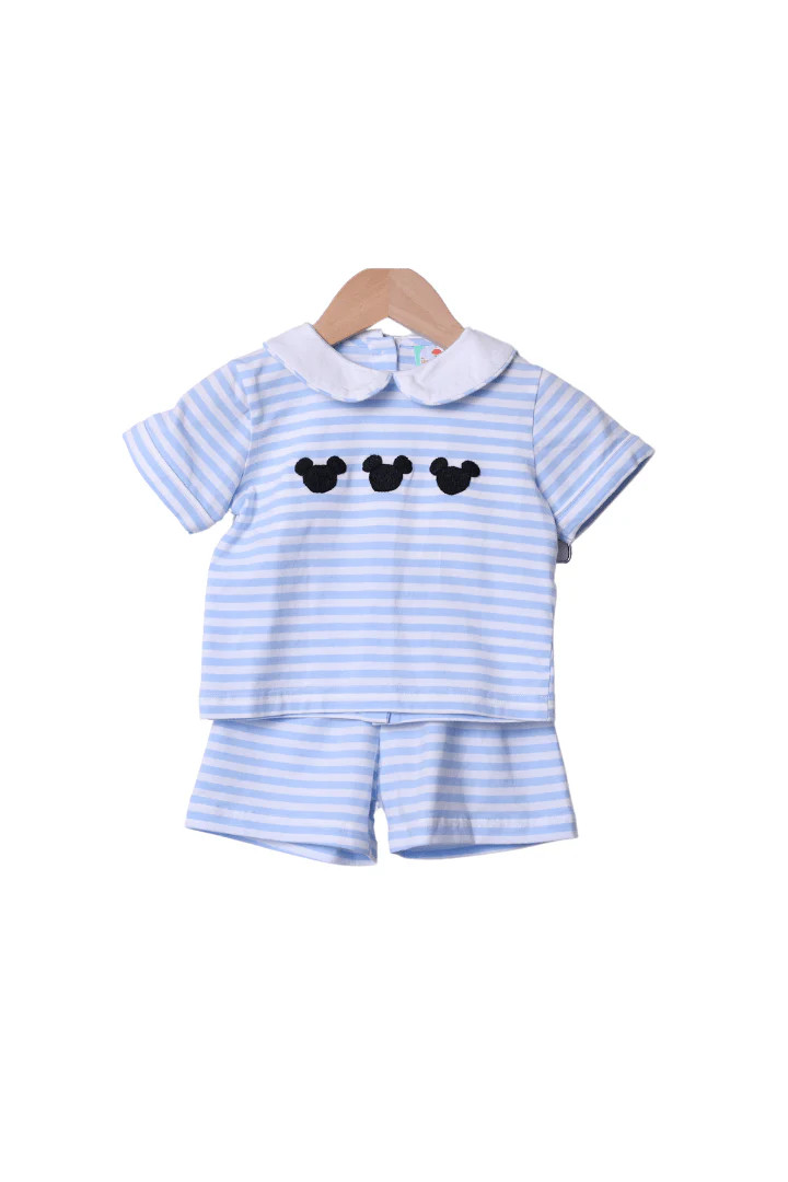 Smocked Mouse Blue Stripe Short Set | The Smocked Flamingo
